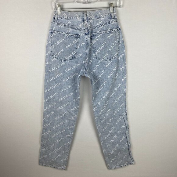 Pacsun Jeans Womens Lightwash Button Fly All Over Logo Words Dad Jeans Unique 26 - Picture 7 of 12